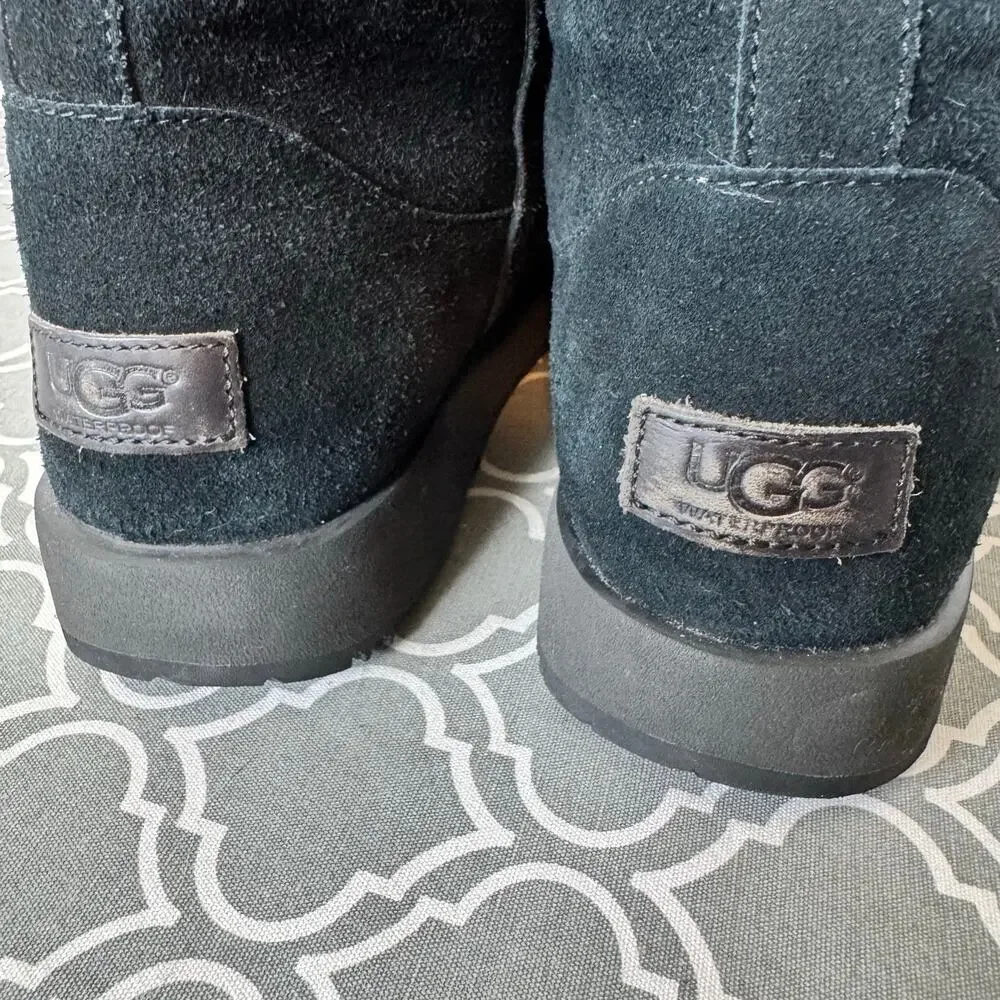 UGG Black Boots Women's Classic Short Waterproof Suede Vibram Heel Warm Boho